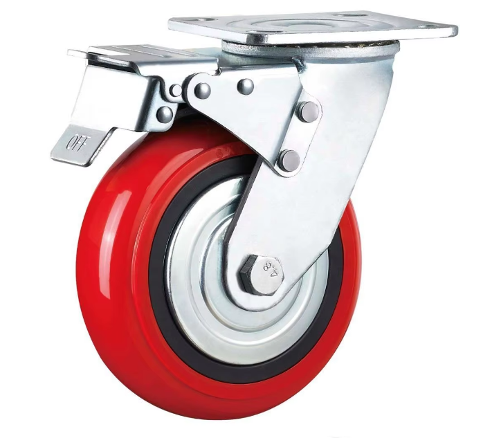 Industrial Red Pu Wheels Iron and PP Core Polyurethane Caster 4/5/6/8 Inch Industrial Casters