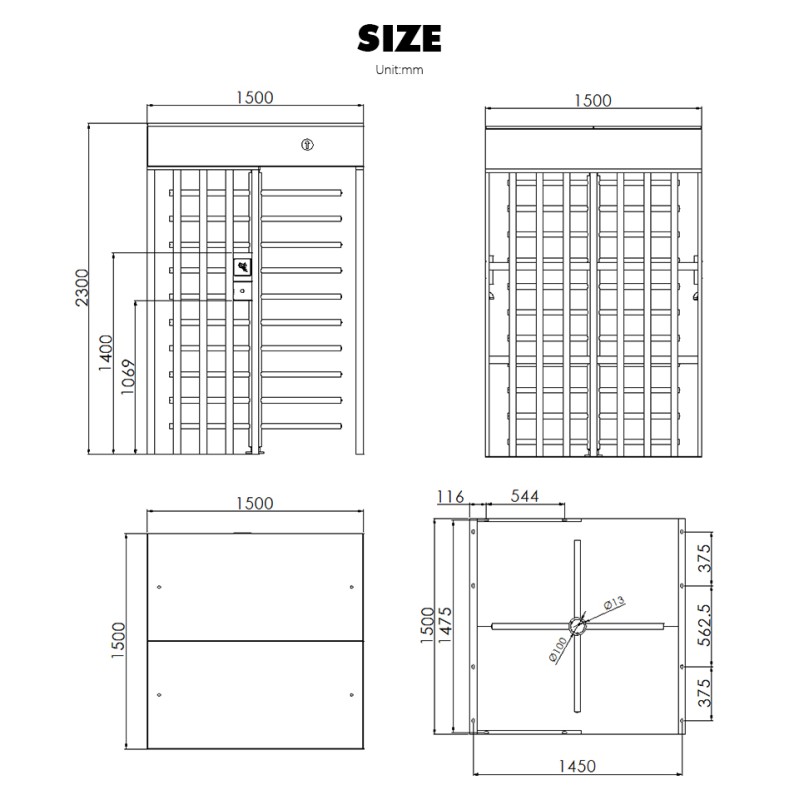 CW802 304 Stainless Steel Bi-Directional Full Height Turnstile Gate