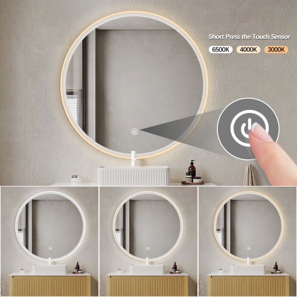 Waterproof IP44 Round Hotel Mirrors LED Anti Fog Bathroom Mirror