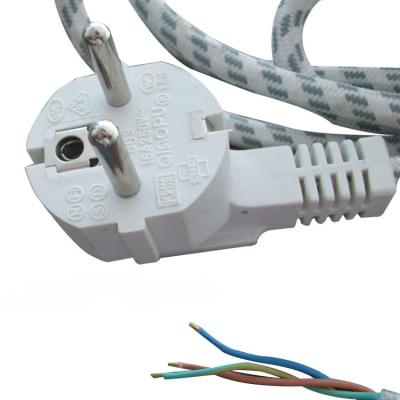 European Cotton braided power cord with CEE7/7 straight schuko plug
