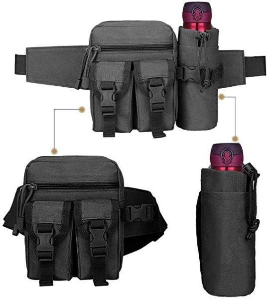 Military Utility Waterproof Bum Bag Canvas Waist Pouch With Bottle Holder