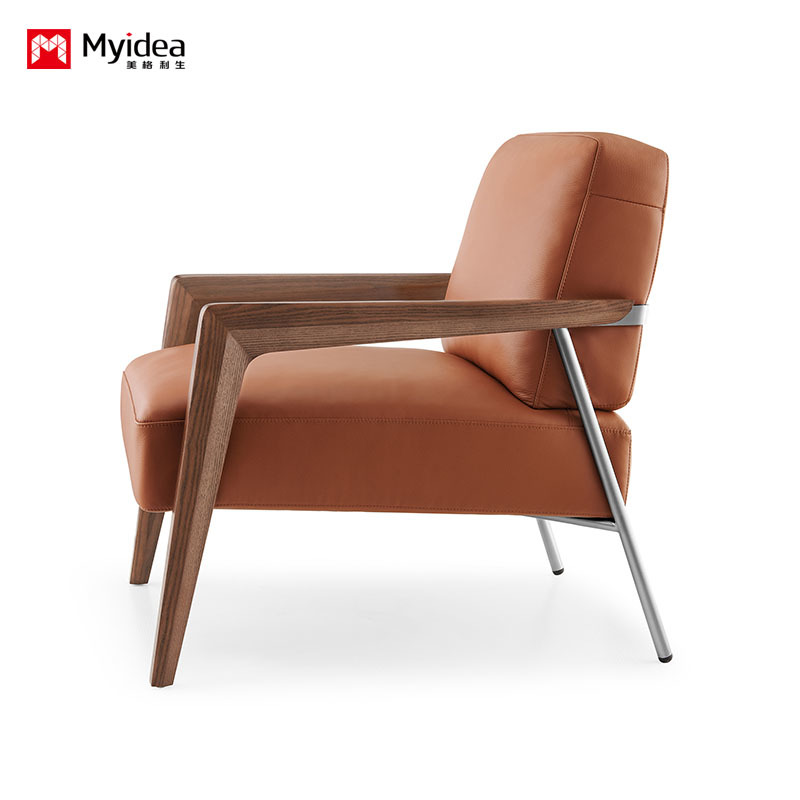 Executive Single-Seat Leather Lounge Sofa with High-Density Rebound Foam, Ash Wood + Stainless Steel Legs – Available in Multiple Color Options