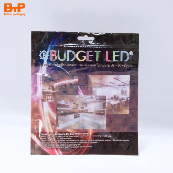 Anti-static Aluminum Foil Laminated 3 Side Seal Pouch LED Light Strip Lamp Belt Plastic Packaging Bags