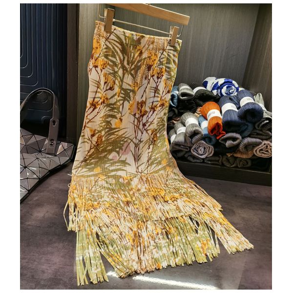 Fashion Summer New Nice Positioning Print Double Fringe Half Skirt Wrinkles Women's Slimming Skirt