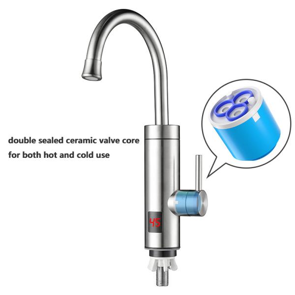 Kitchen Instant Electric Hot Water Faucet With LED Temperature Display 304 Stainless Steel