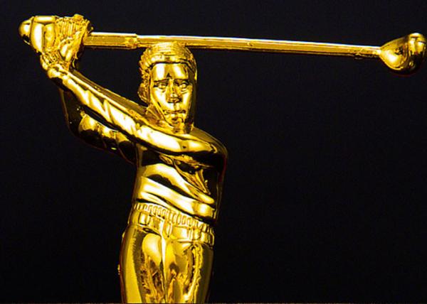 Golf Abstract Figure Design Plastic Gold Trophy Cup For Golf Tournament