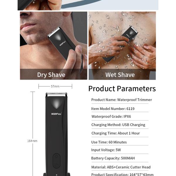 Waterproof Wet Dry Groin Hair Trimmer Body Shaver Groomer
