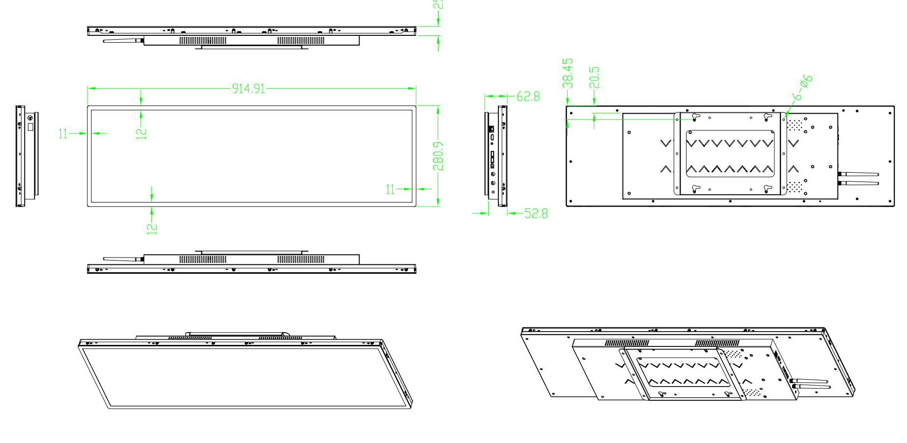 RoHS Стенный монтаж 37 дюймовый растянутый бар LCD дисплей Ультра Широкий LCD панель