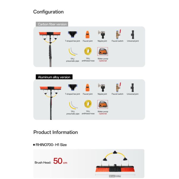Retractable Aluminum Pole Telescopic Solar Panel Cleaning Brush with Water Fed Pole for Window Cleaning