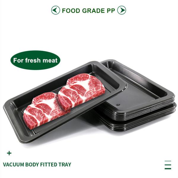 330 X 230 X 20 Mm PP Black Vacuum Package Prefabricated Skin Tray For Fresh Food