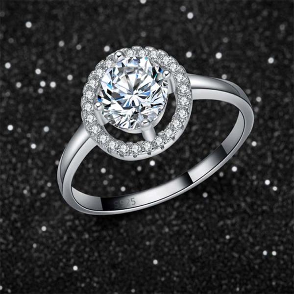 925 Sterling Silver Round Clear Cubic Zirconia Ring Wedding Jewelry For Women (RE116)