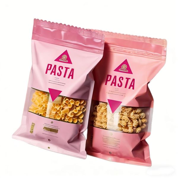Custom Printed Food Grade PE Pasta Packaging Bags with Clear Window Moistureproof Resealable for Retail and Home Cooking