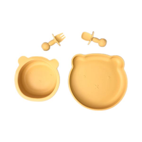 Durable Mini Suction Plate And Bowl Set Silicone Bear Shape For Baby Feeding