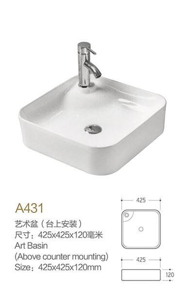 Non-Porous Counter Top Bathroom Sink Smooth Surface Square White Basin