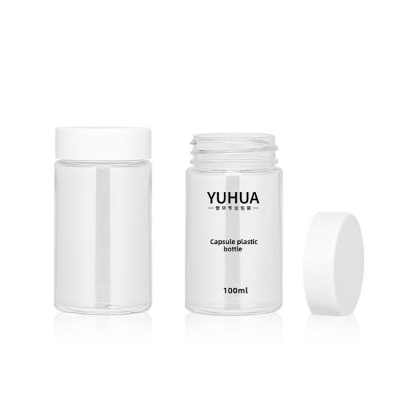 Bouteille en plastique cylindrique claire avec le chapeau blanc 210ml 120ml