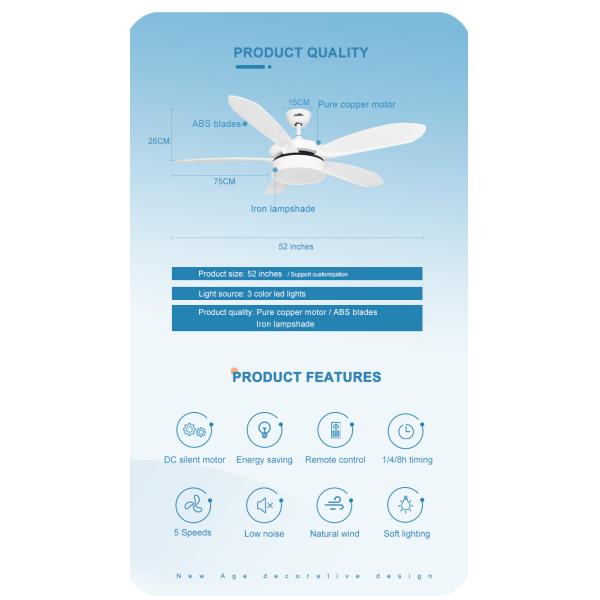 1stshine LED Ventilador de teto com comando remoto e 5 velocidades Voltagem de entrada V 110-240V-50-60Hz DC