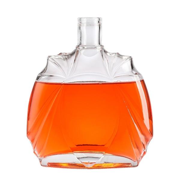 Garrafa de vidro em relevo para brandy uísque vodka rum tequila estampagem a quente grande capacidade