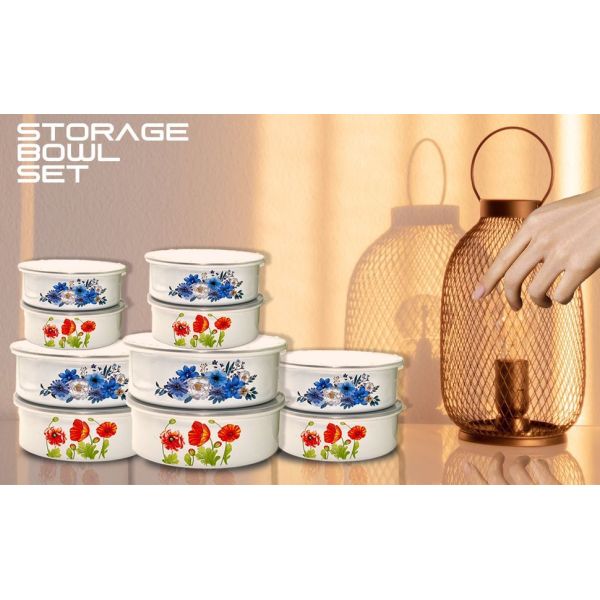 Carbon Steel Enamel Storage Bowl Set 10cm 12cm 14cm 16cm 18cm Custom Decal Printing