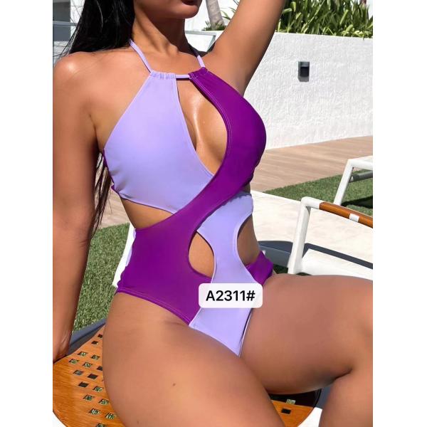 Purple Ladies 1 Piece Swimsuits Sexy One Piece Swimsuit High Waist