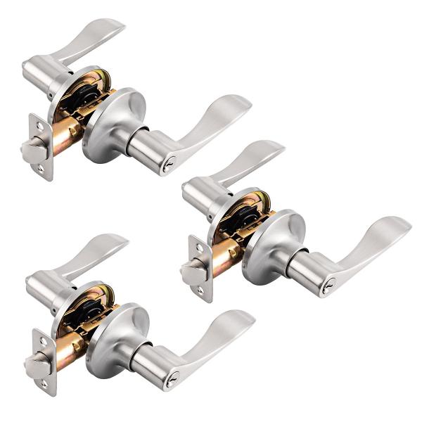 X3-SN Zinc Alloy Door Lock Triple Lever Lock Adjustable Plating Handle Lock Passage Door Lock Keyless Stainless Steel