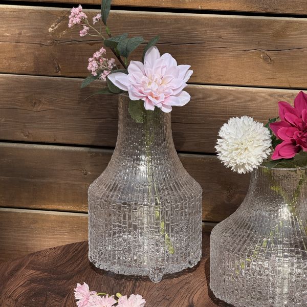 Handcrafted Textured Glass Vase with Unique Funnel Design for Sturdy & Functional Floral Displays
