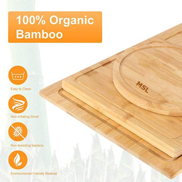BPA Free Bamboo Cutting Board Wood Serving Chopping Blocks With Juice Groove