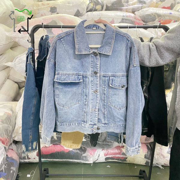 All Season Second Hand Clothes Polyester Cotton Blend Jeans Jacket Long Sleeved