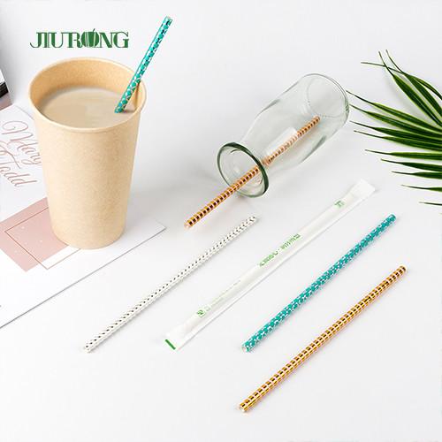 LFGB Disposable Paper Straw White And Blue Striped Food Grade For Party