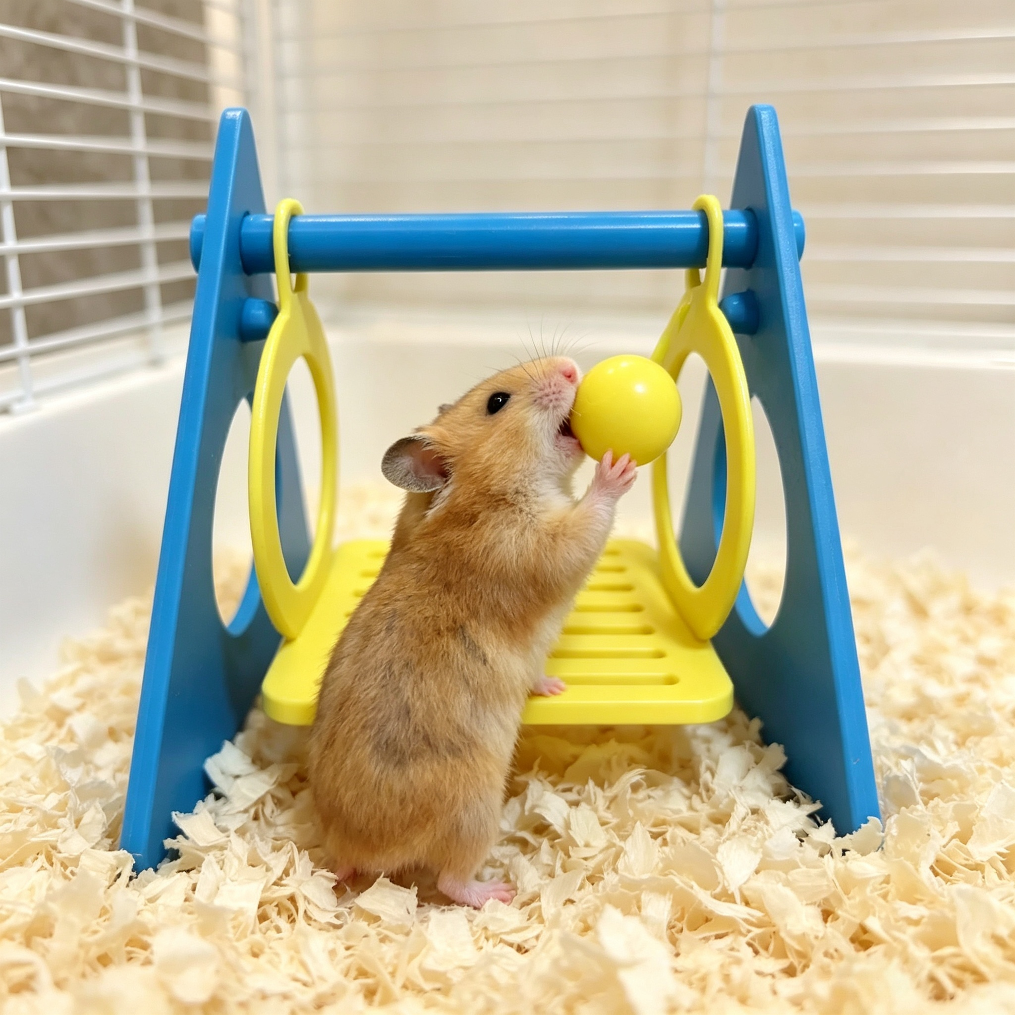 Colorful Blue-Yellow Hamster Hanging Swing Toy, 3D printed Pet Accessories Interactive Play Toy for Small Pets