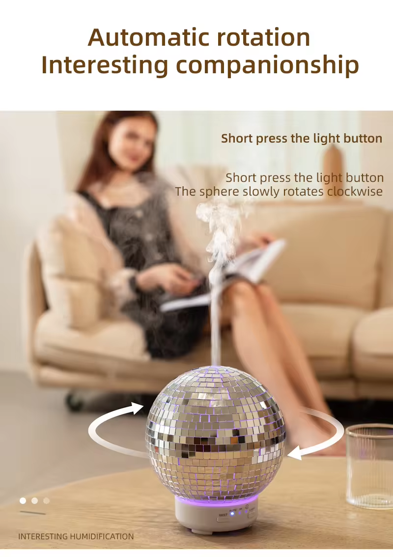 Factory Supply 100ml Rotation Disco Ball Essential Oil Diffuser Mirror Ball 3D Glass Humidifier Ultrasonic Aroma Diffusers