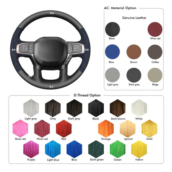 Hand Stitched Blue Luxurious Suede Steering Wheel Cover for Dodge RAM 1500 RAM 2019-2023