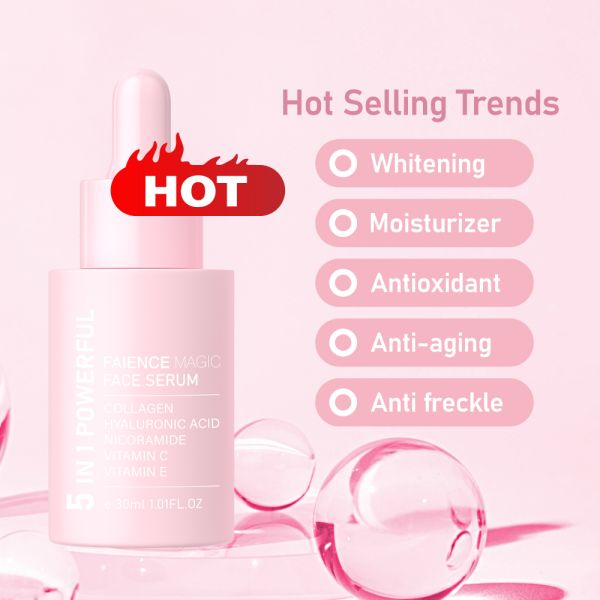 OEM 5 In1 Private Label Hyaluronic Acid Brightening Anti Aging Facial Essence Skin Care Products Niacinamide Collagen Face Serum