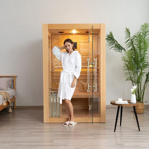 Red Cedar Wooden Home Indoor Traditional Steam Sauna For 2 Person