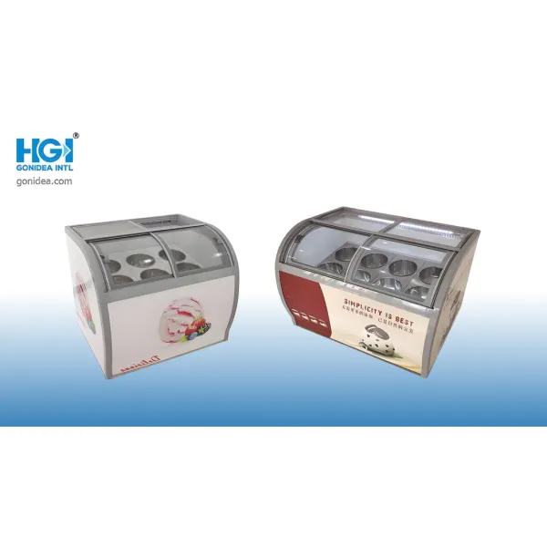 Zhijian 158 Liter Direct Cooling Freezer with Curved Glass Door and Mechanical Thermostat for Commercial Ice Cream Making