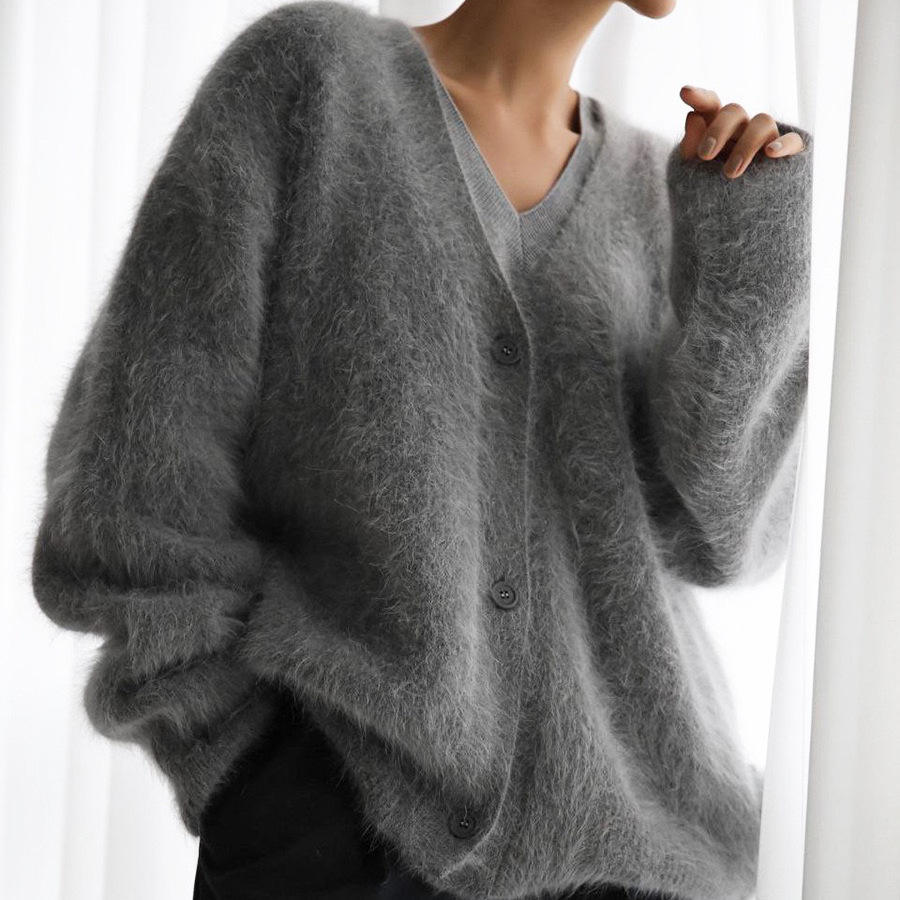 Women's Cashmere Wool Cardigan with V-Neck and Anti-Pilling Long Sweater
