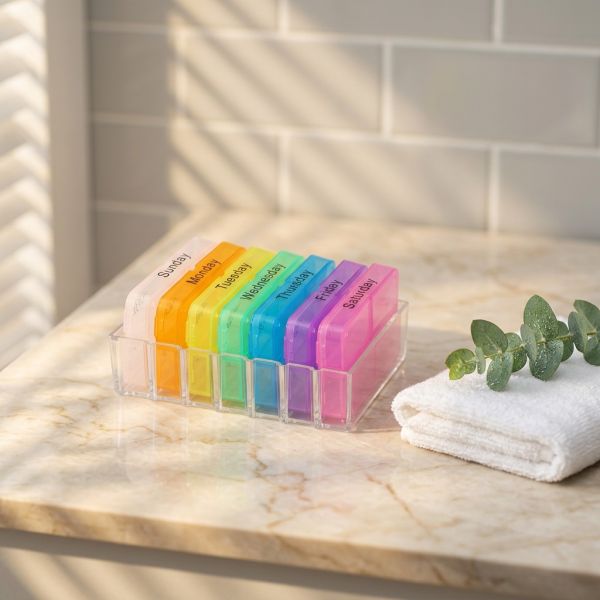 Customized New Design Food Grade PP Child-Resistant Pill Organizer Medicine Storage Weekly 7 Days 28 Compartments Custom Logo