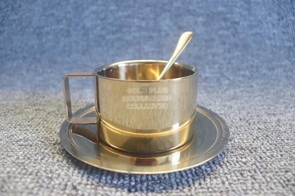 Restaurant Stainless Steel 200ml Full Set Coffee Mug And Saucer With Plate
