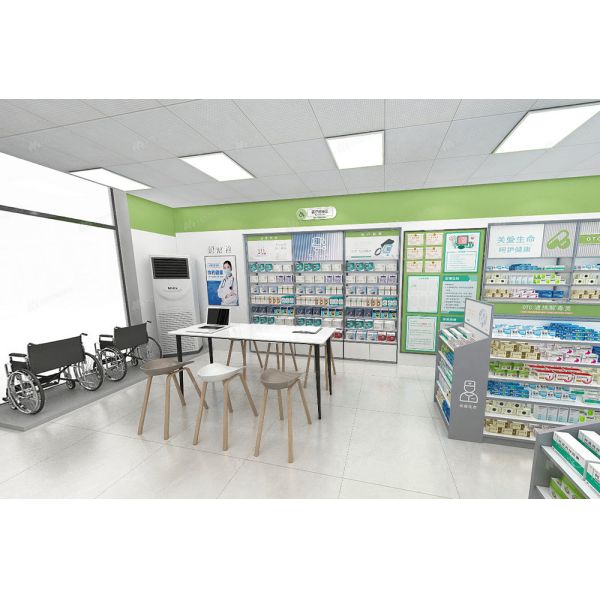 04-XDZYS009 Branded Pharmacy Counter Drugstore Store Design for Pharmacy Furniture Manufacturers