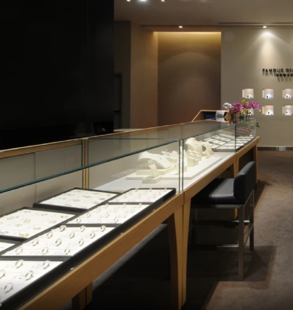Natural Marble Vein Design Jewelry Display Cabinet with LED Lighting and Customized Solutions