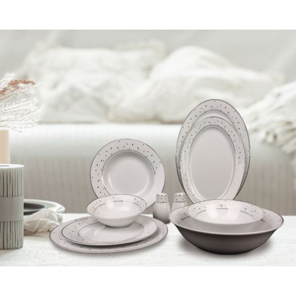 35pcs superwhite porcelain dinning set  with blue embossed flower and gold patterm