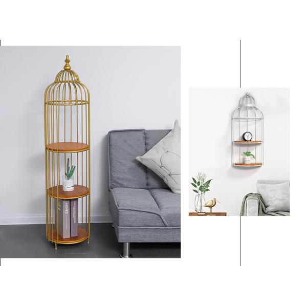 Birdcage 5 Tier Flower Pot Stand , Gold Wrought Iron Flower Stand