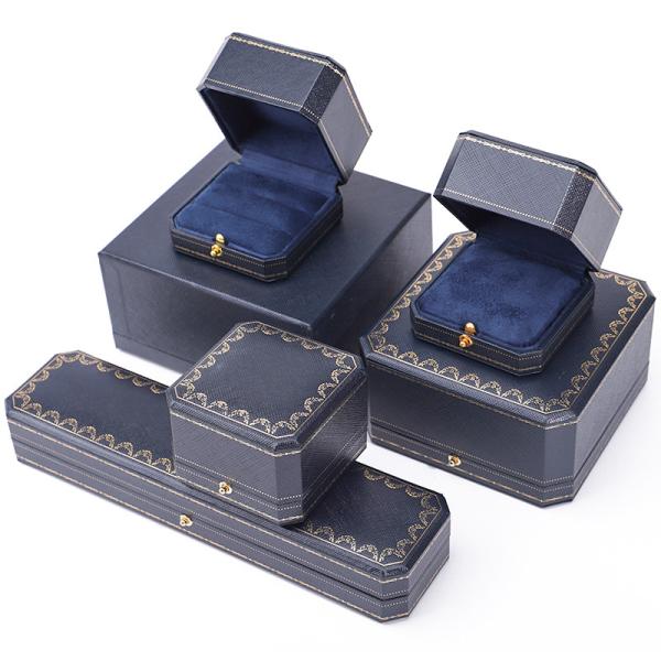 Emballage de bijoux personnalisé En carton de papier carré bleu fait à la main pour la boîte à bagues en plastique de luxe