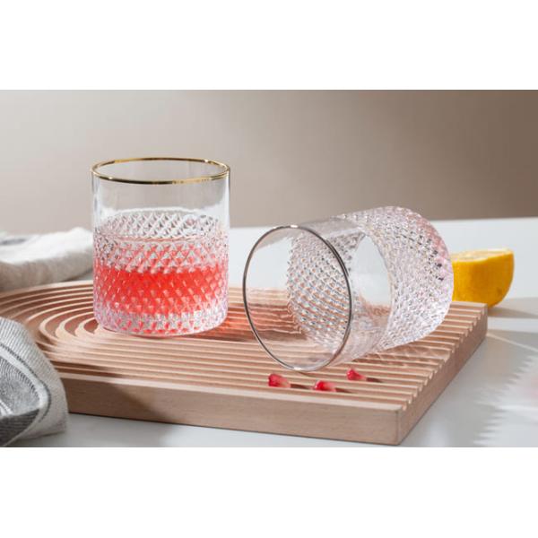 Diamond Shaped Whisky Gold Rimmed Drinking Glasses 12.6 Ounce 360ml Silver Edge