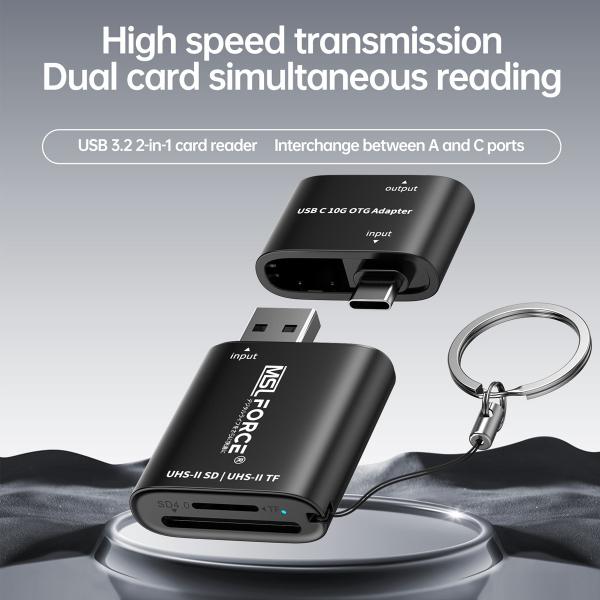 UHS-II lecteur de carte SD TF avec adaptateur USB C à USB A OTG
