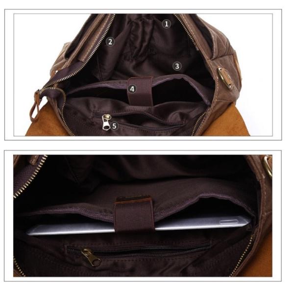 Retro Men Messenger Sling 15 Inch Canvas Leather Laptop Briefcase