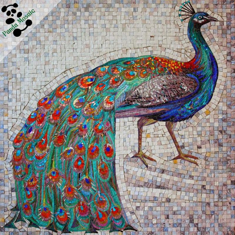 Bird Handmade Animal Design Wall Tile Chinese Mosaic Picture Glass Mosaic Wall Art Murals