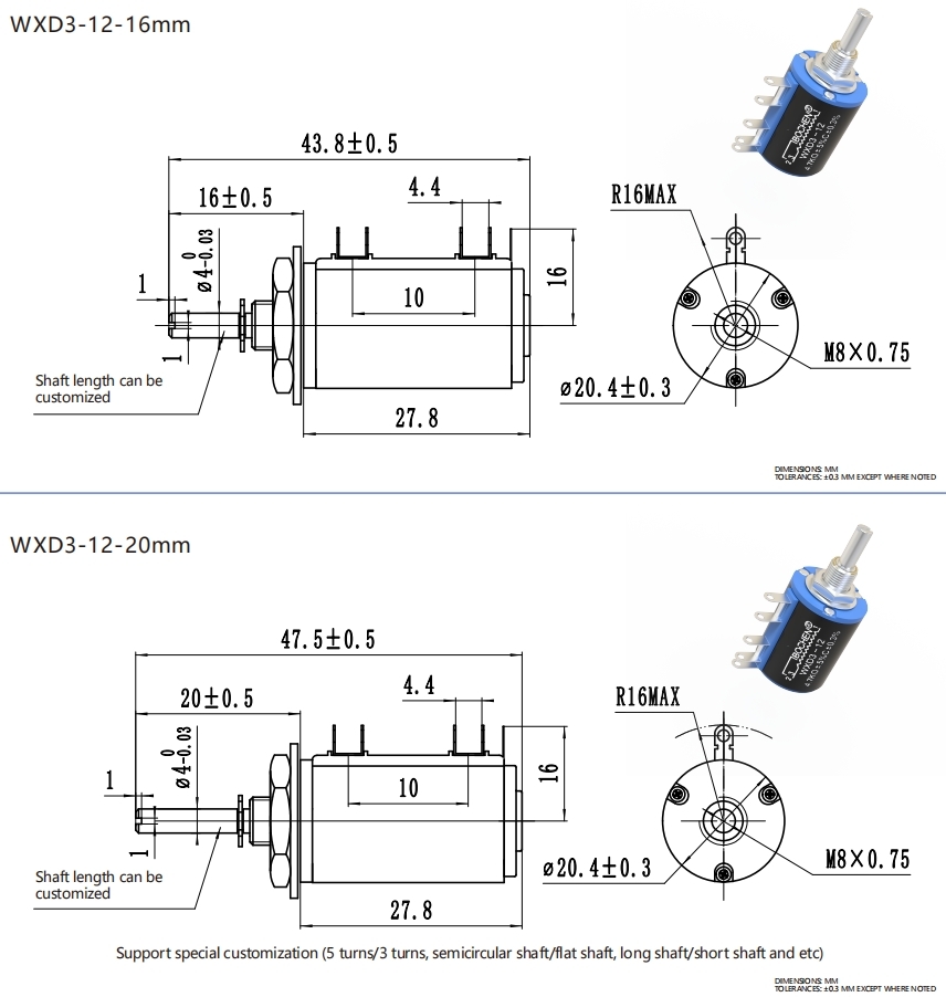 1W 10k Ом Пять поворотов Точность многоповоротной потенциометр Wirewound Pot WXD3-12