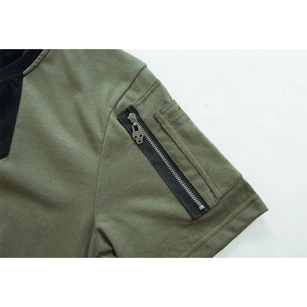 Army Green / Black Mens Trendy T Shirts Plain Dyed Technics With Hem Two Strap