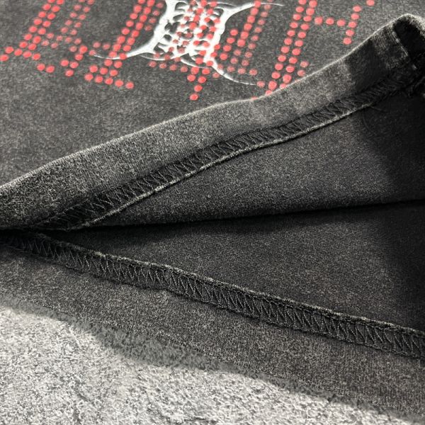Custom Vintage Acid Wash Regular Women T-shirt Gothic Red Rhinestone Letter Print Side Seam Short Sleeve Summer Y2K Streetwear