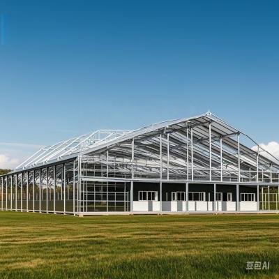 Q235B ASTM A36 Prefabricated Steel Cow Shed With Q355B Beams 20lb Roof Load